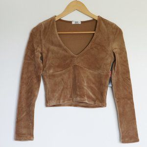 Ardene Light Brown Velour Long Sleeve Crop Top NWT